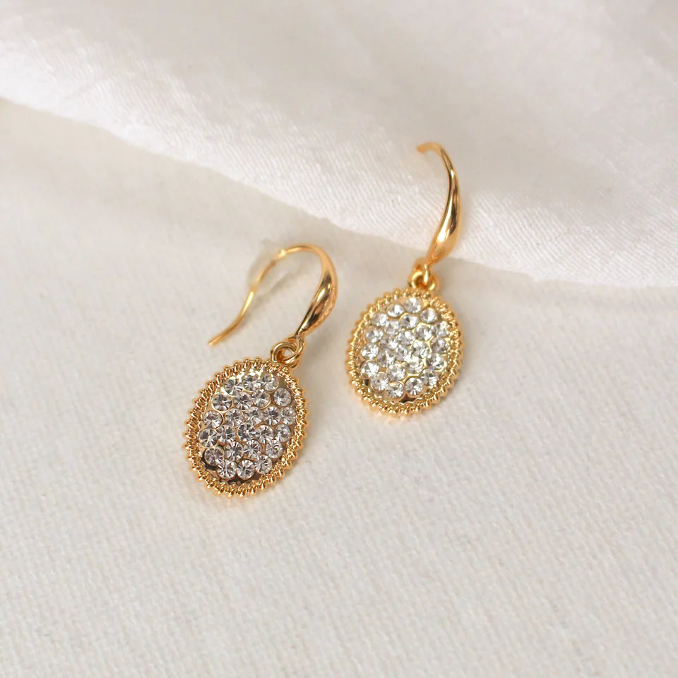 Oval Cubic Zirconia Drop Design Earrings Gold