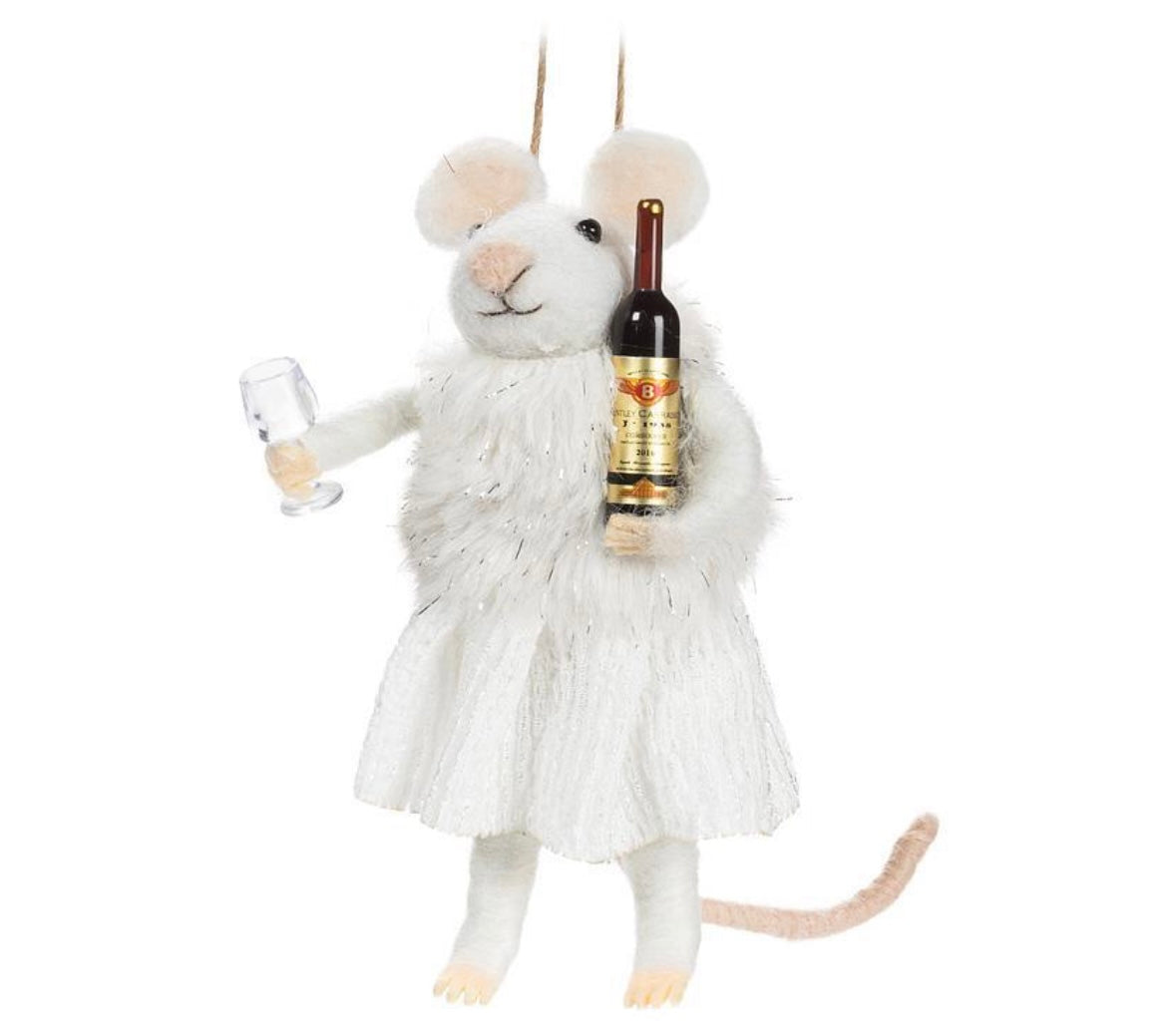 Winter Mouse with Wine & Glass Ornament