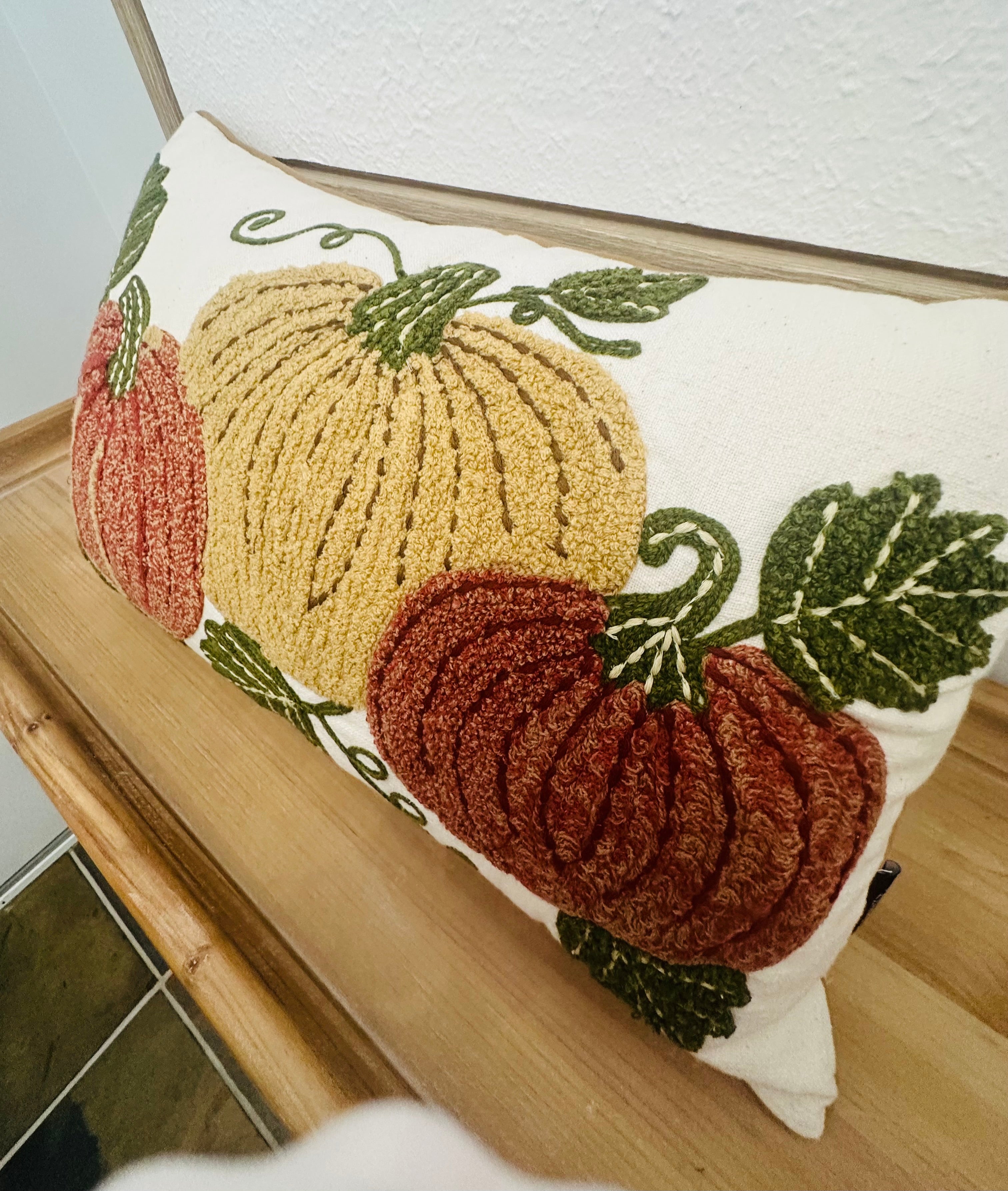 Embroidered Fall Pumpkin Lumbar Pillow
