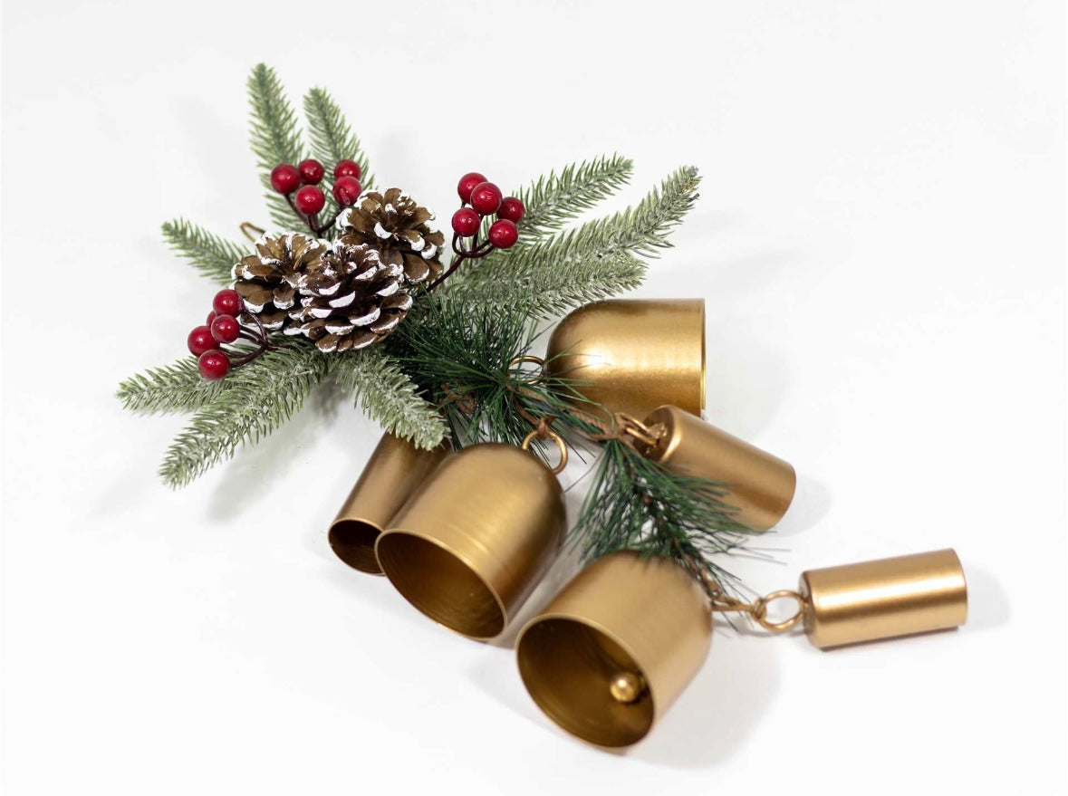 Gold Bells & Greenery Door Decor