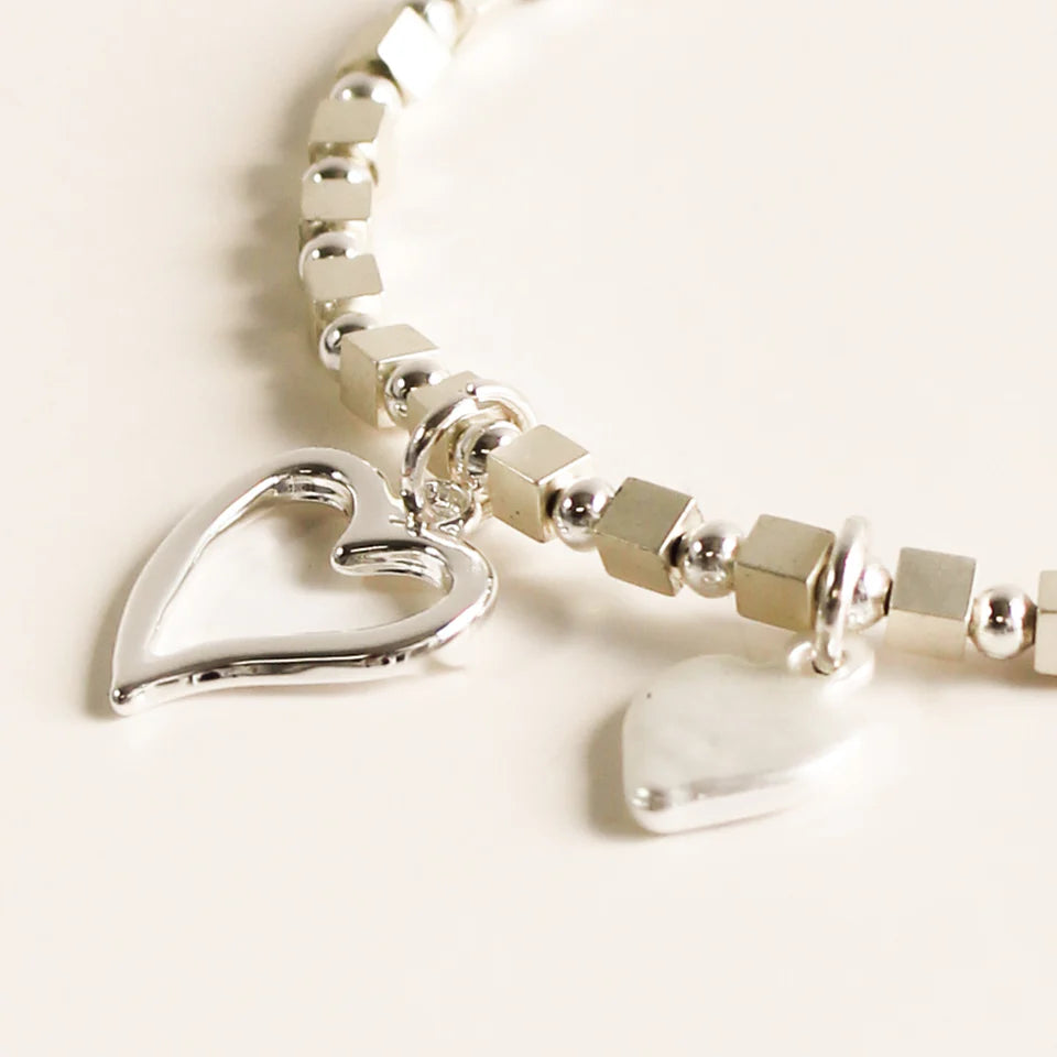 Double Heart Charm Silver Bracelet