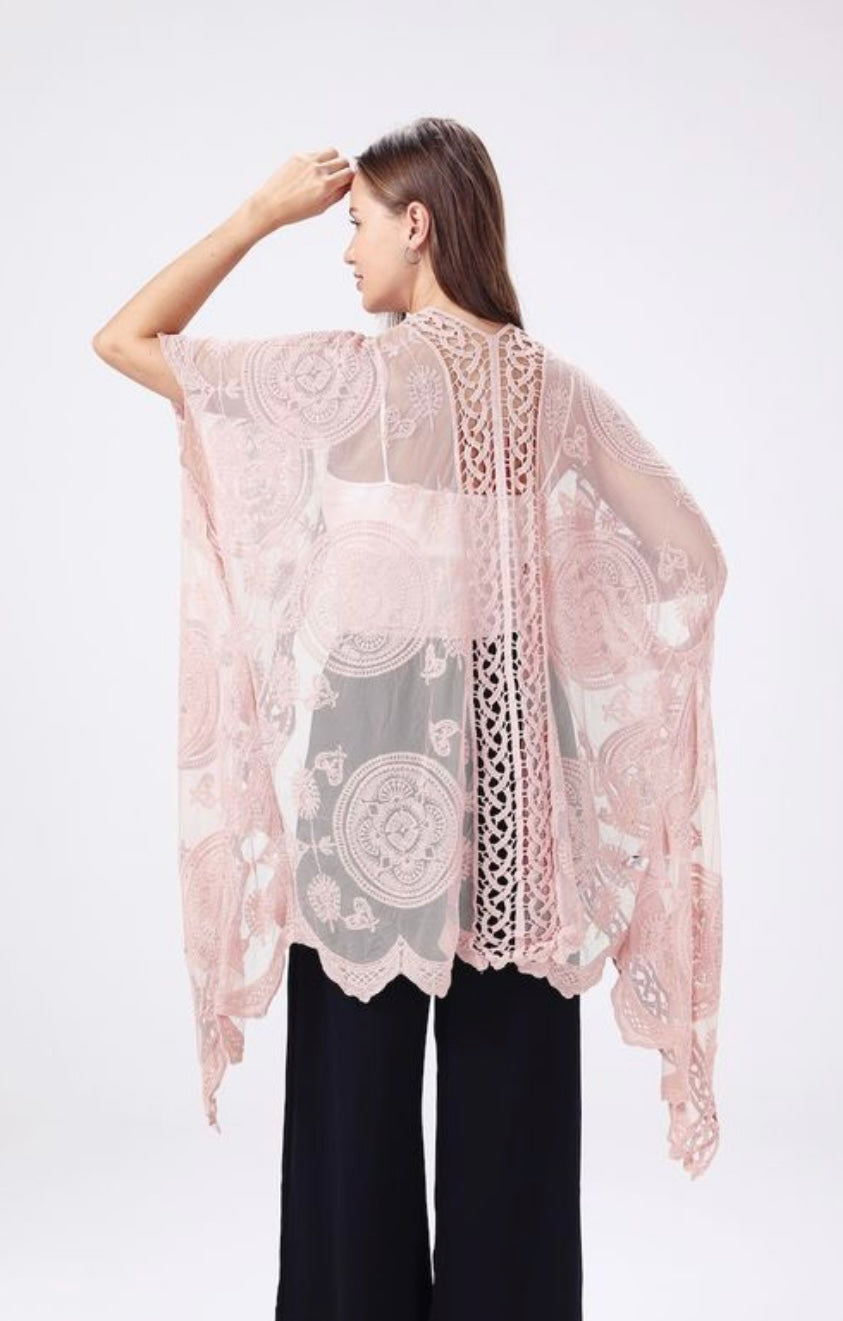 Pink Lace Kimono - One Size