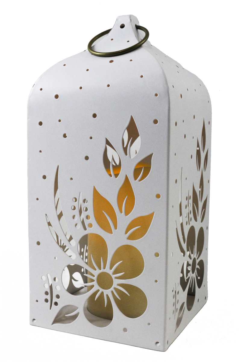 White Floral LED Candle Lantern