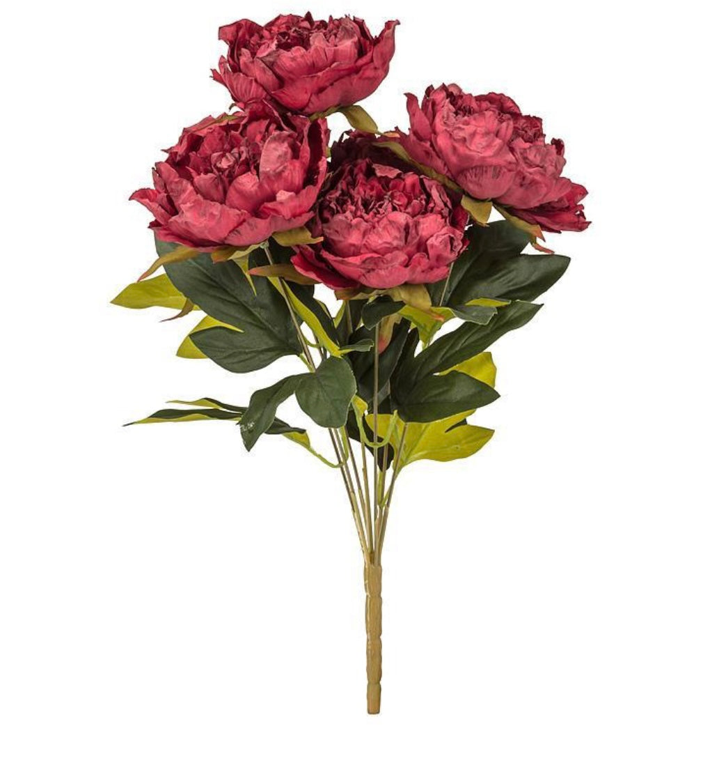 Large 7 Open Peony Bouquet - Burgundy