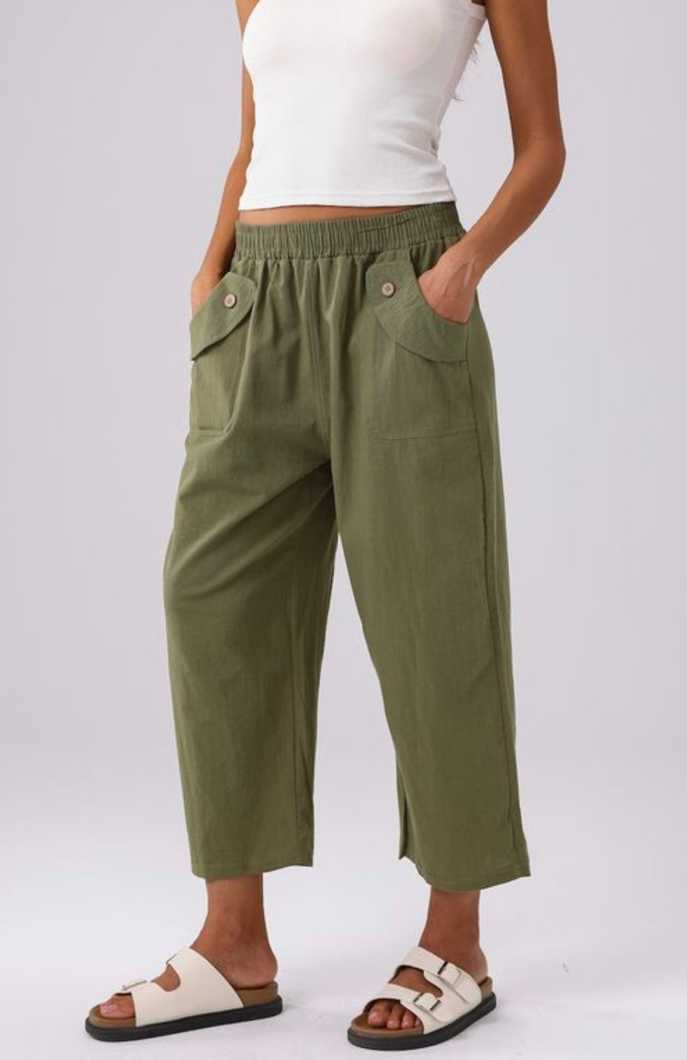 Olive Green Cropped Pants/One Size