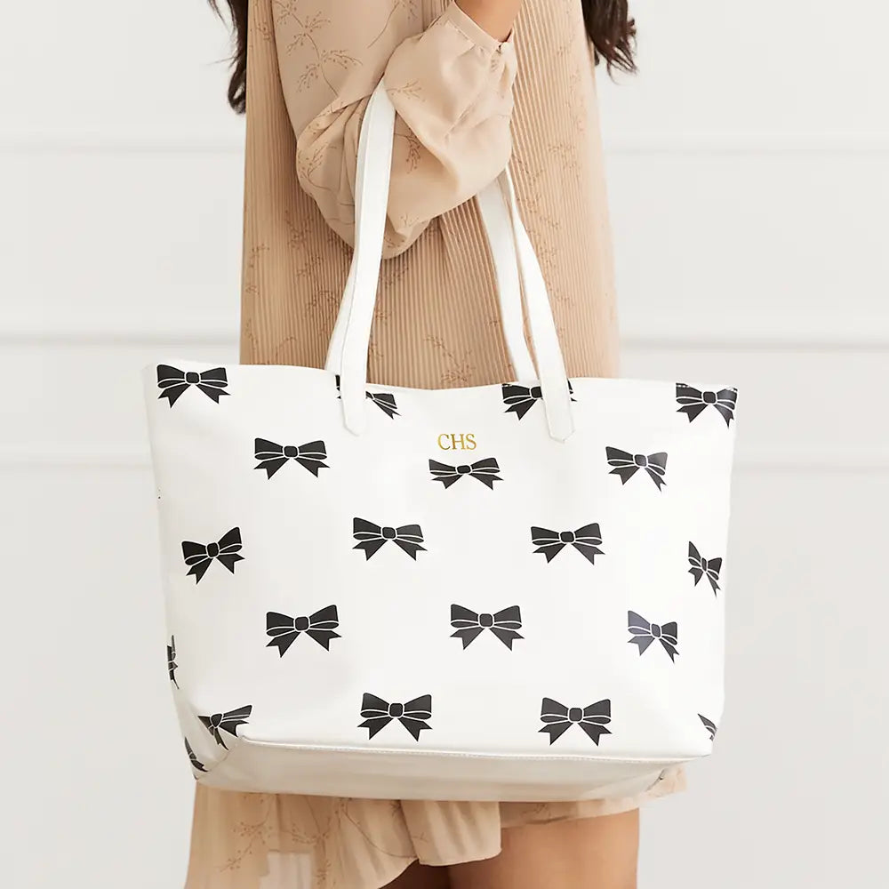 Large Faux Leather Tote Bag - Black Bows