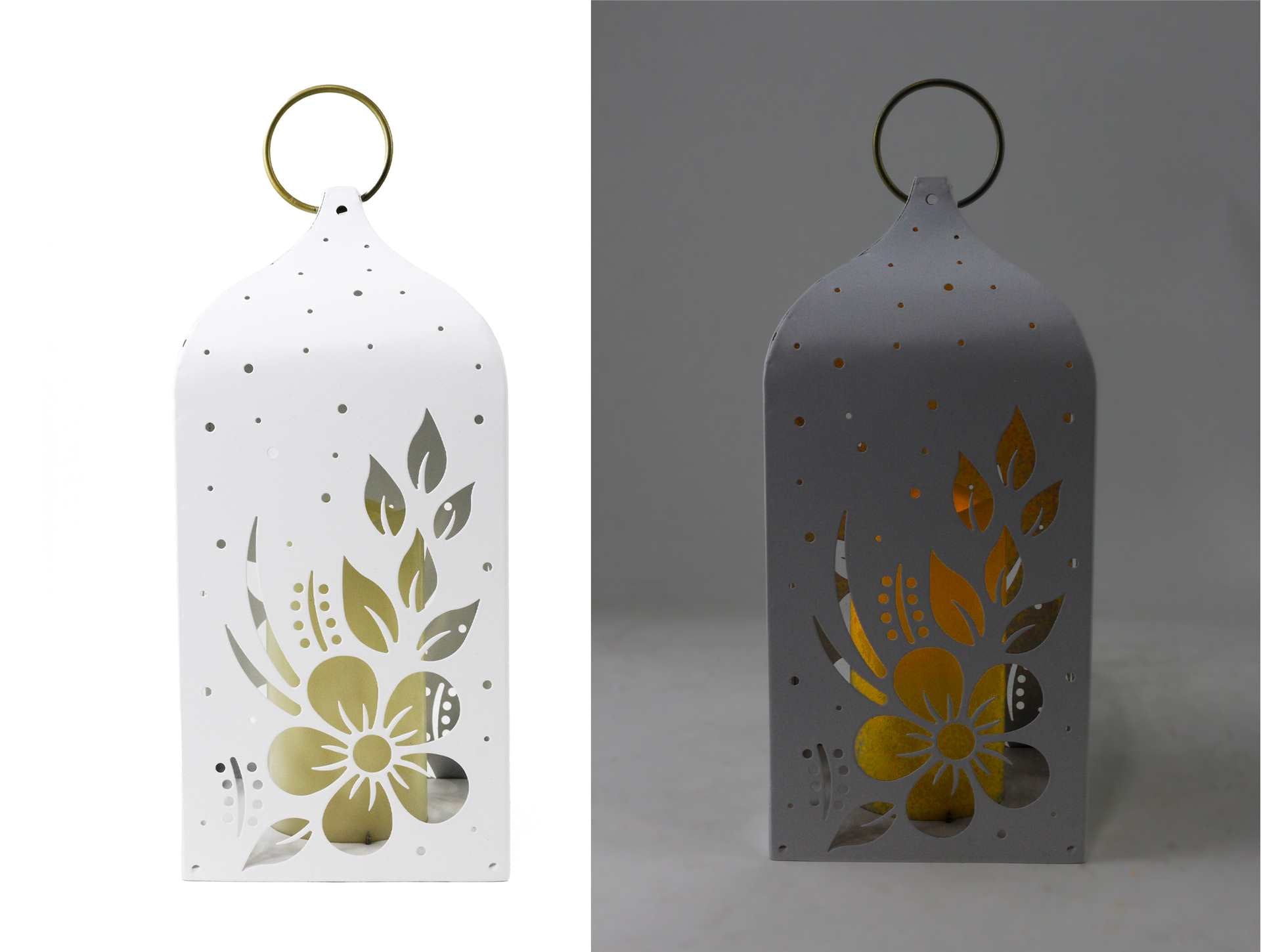 White Floral LED Candle Lantern