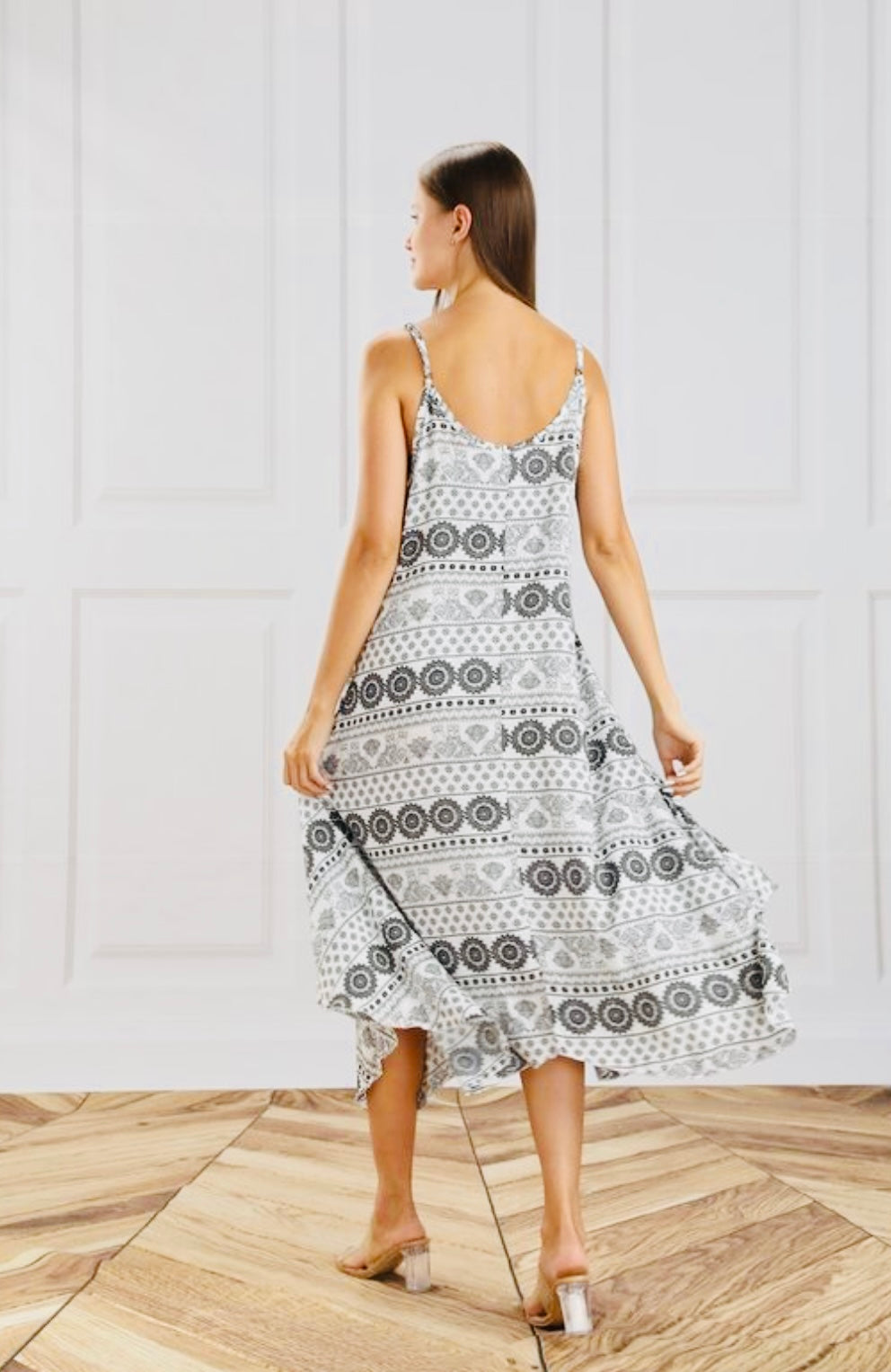 White & Black Circle Print Dress - One Size