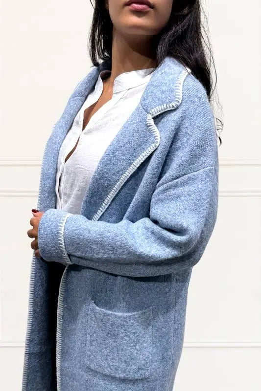 Solana Long Knit Jacket - Blue
