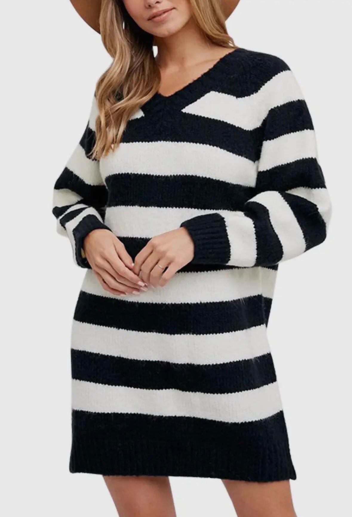 Stripe Sweater Dress - Black/Ivory