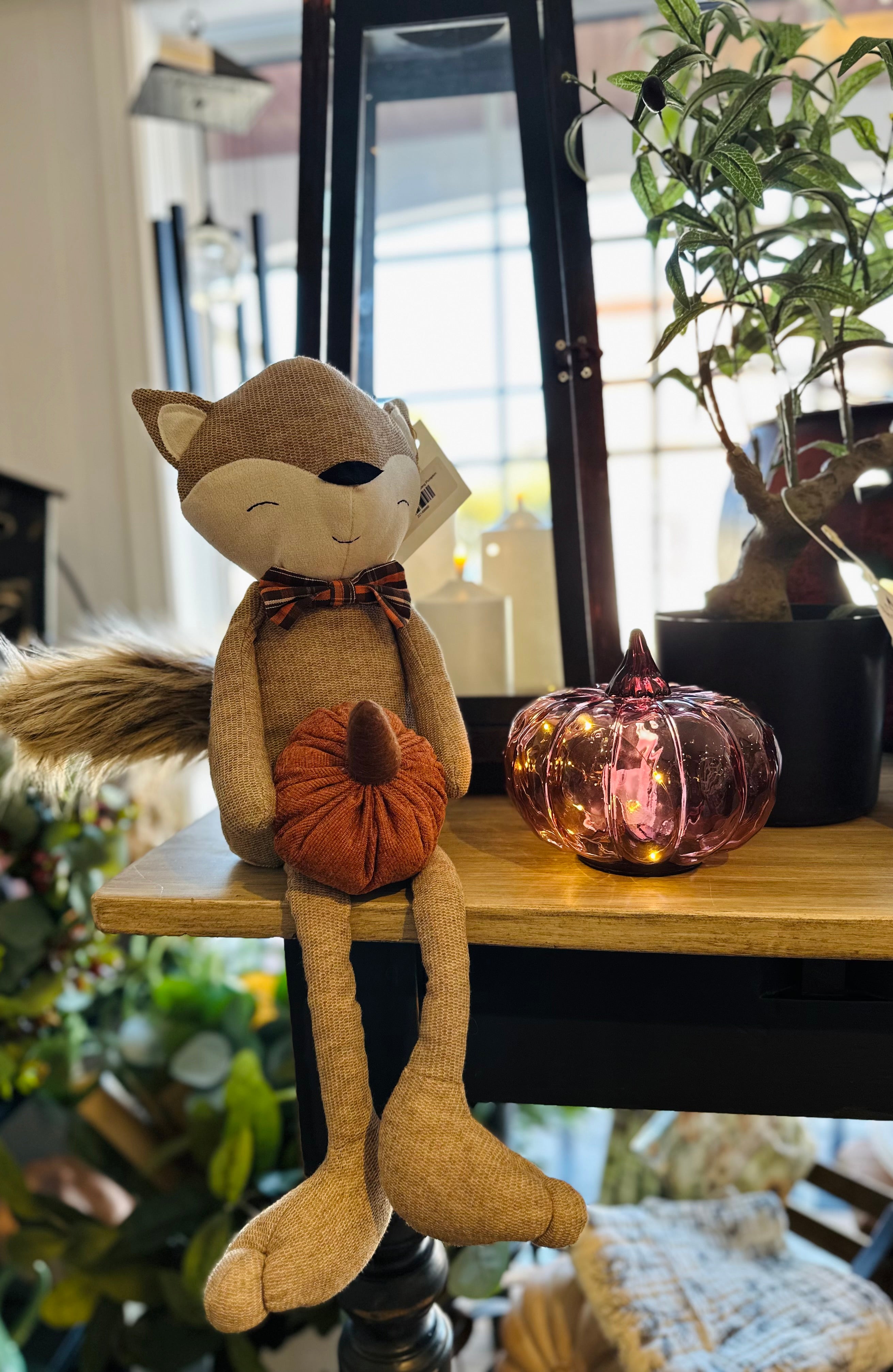 Plush Fox with Bow Tie holding Pumpkin