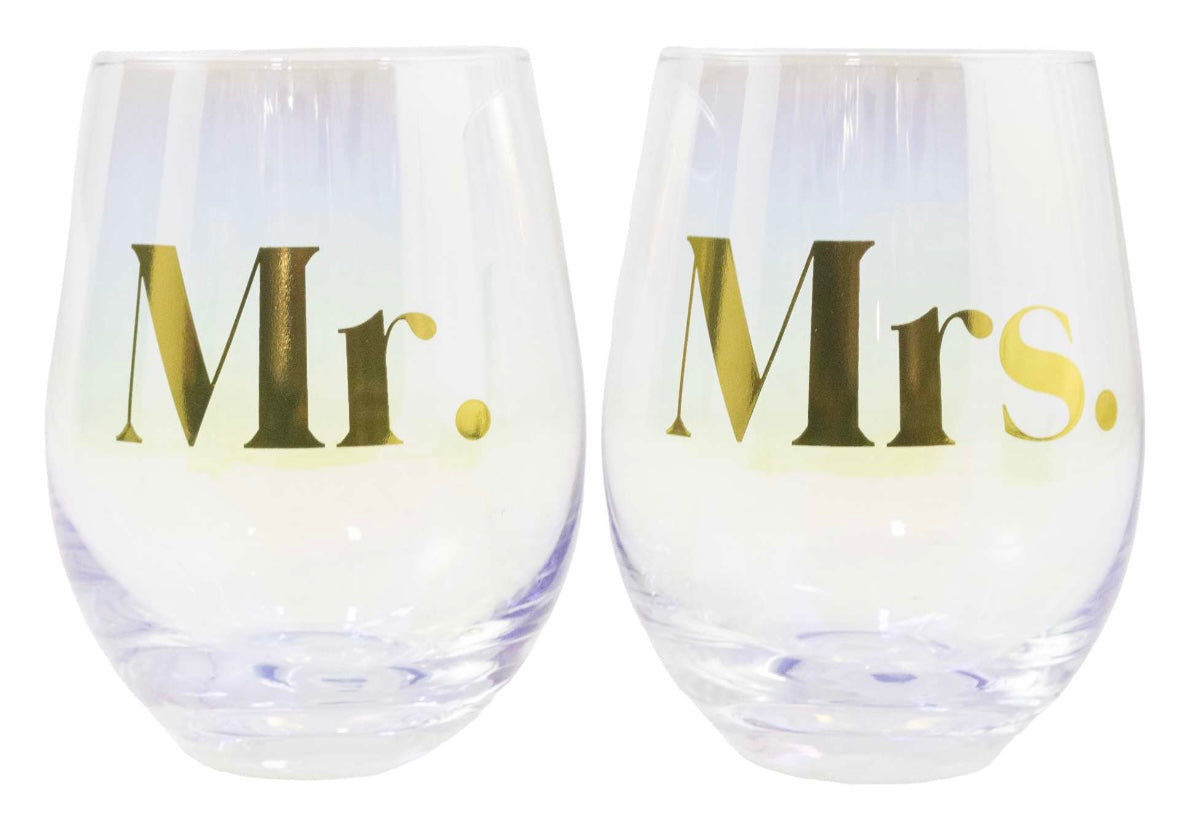 Mr. & Mrs. Stemless Wine Glass Set