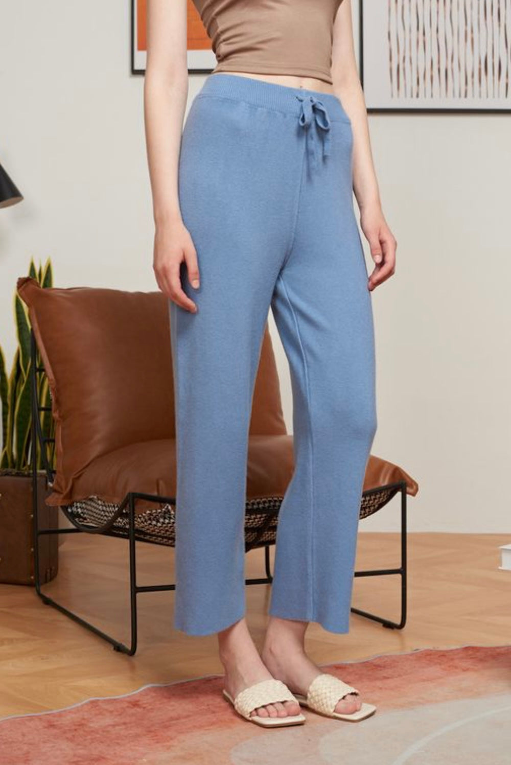 Carrie Cropped Lounge Pant Blue - One Size