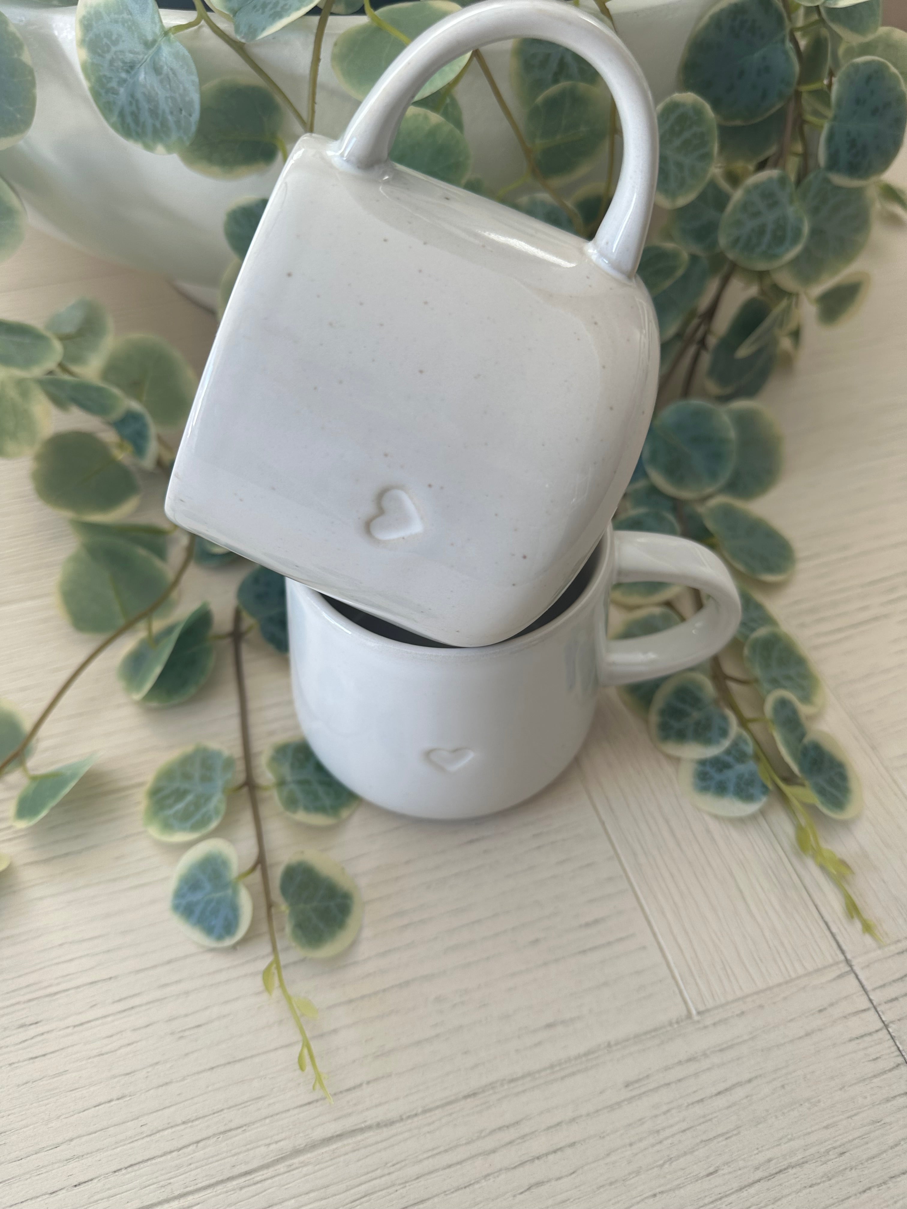 White Stoneware Heart Mug