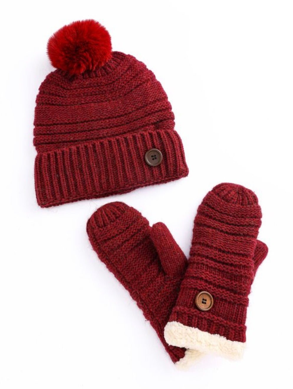 Burgundy Button Winter Accessories