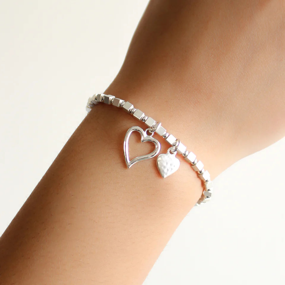 Double Heart Charm Silver Bracelet
