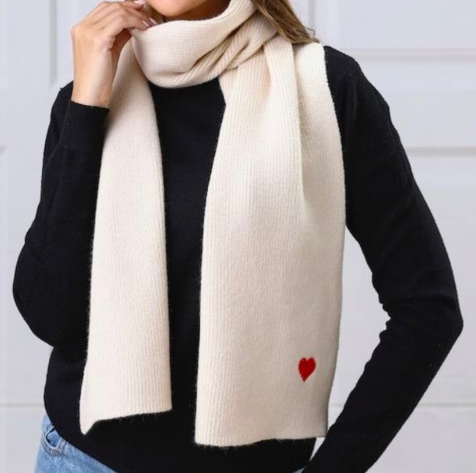 Beige & Red Heart Winter Accessories