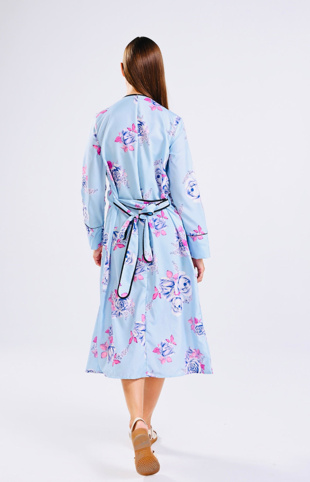 Light Blue Floral Kimono - One Size