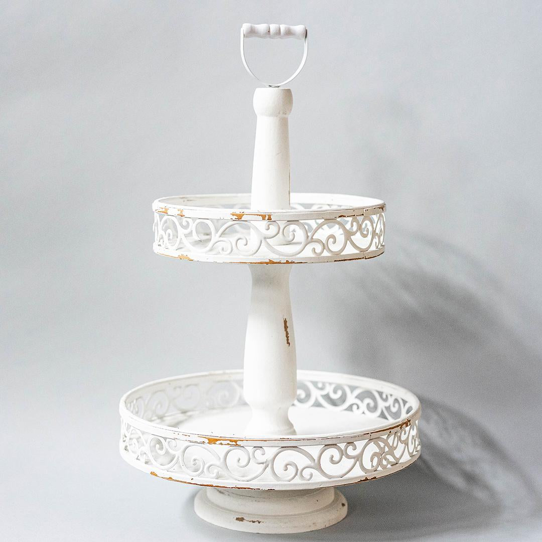 Two Tier Round Tray White