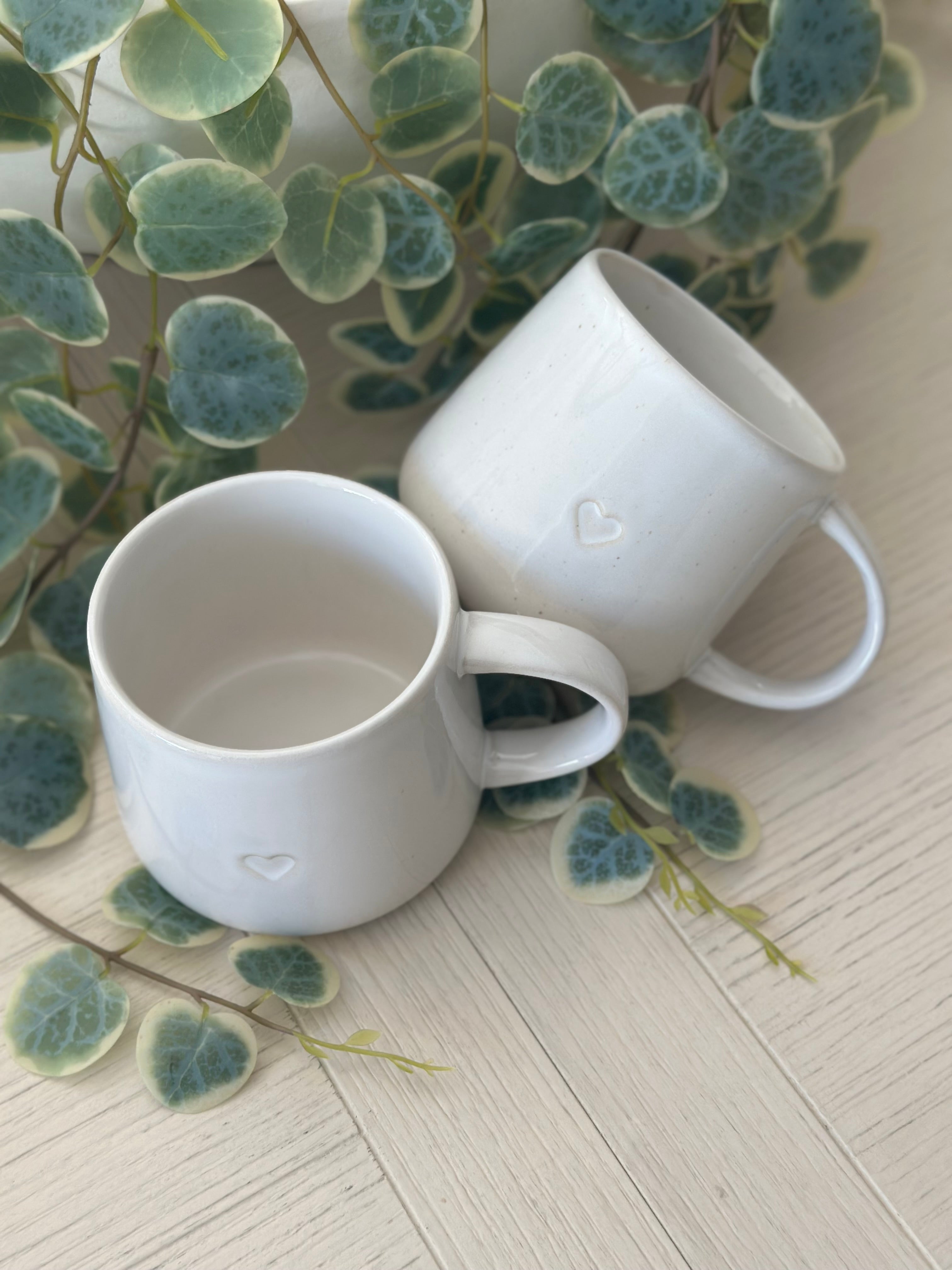 White Stoneware Heart Mug