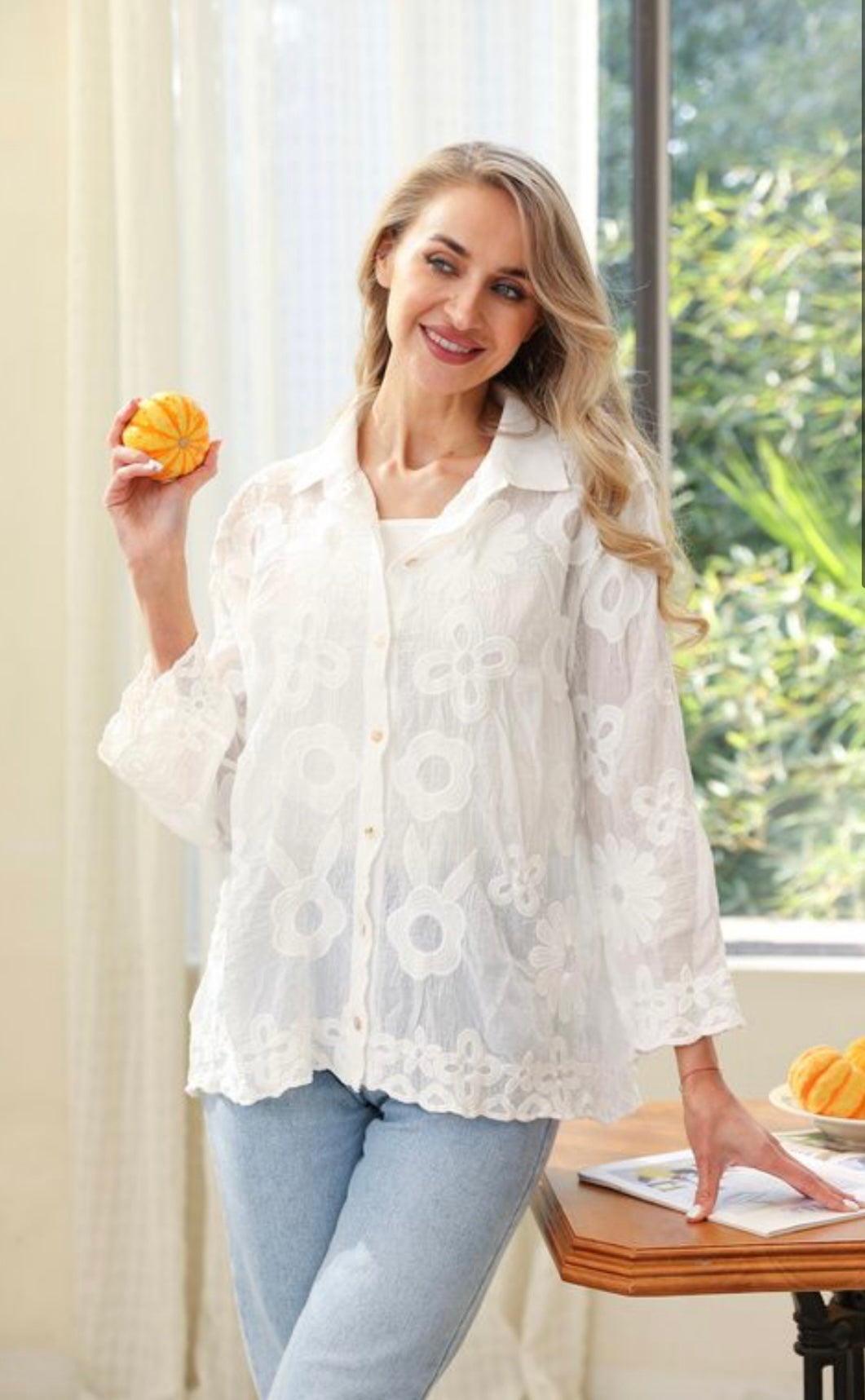 White Floral Top - One Size