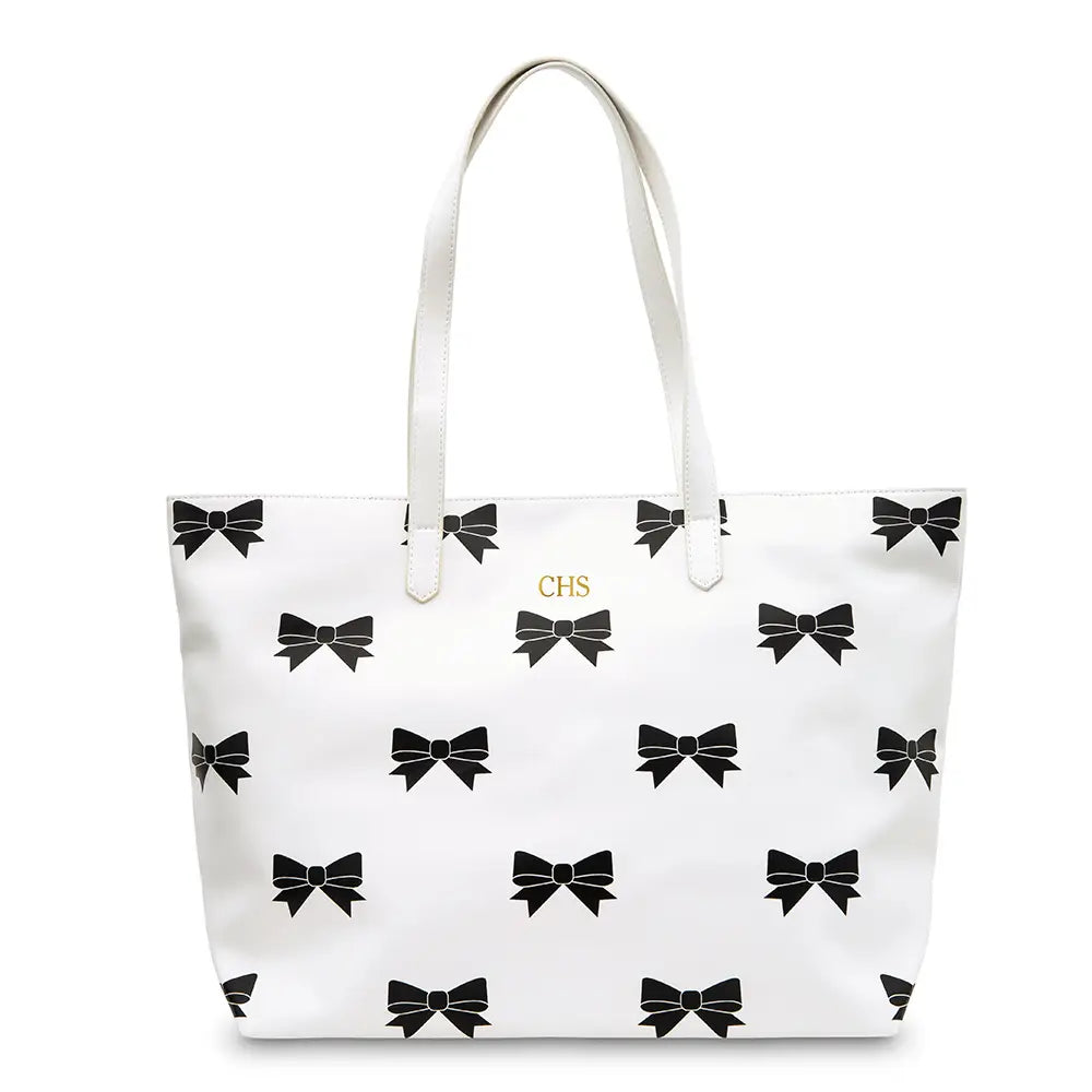 Large Faux Leather Tote Bag - Black Bows