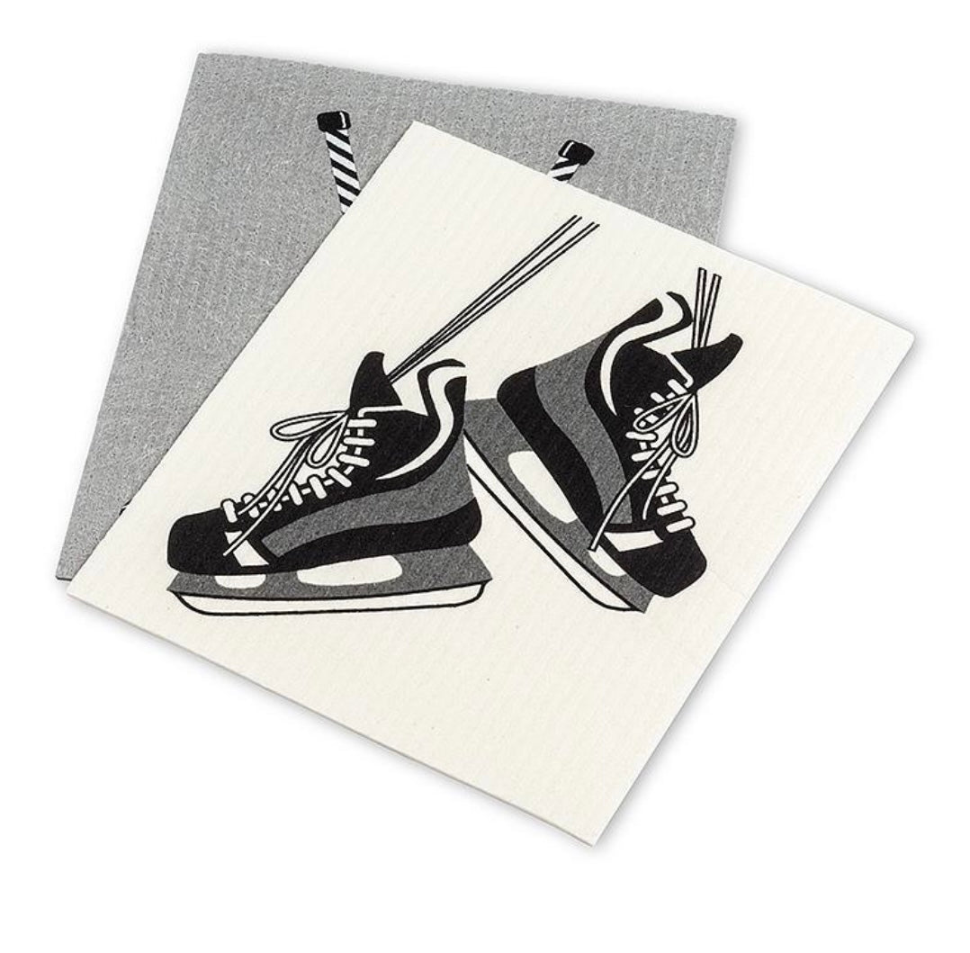 Hockey Skates & Sticks Dishcloth Set/2