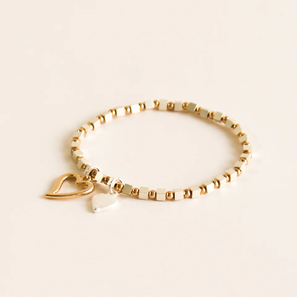 Double Heart Charm Gold Bracelet