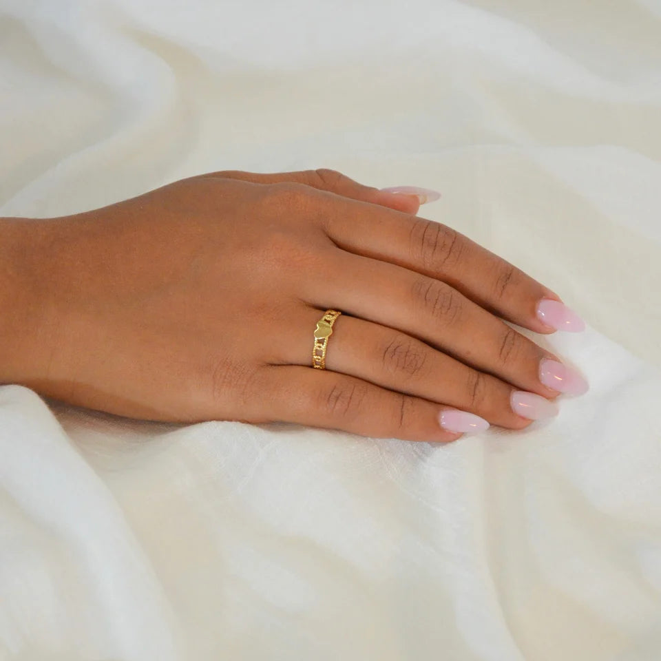 Heart Chain Link Adjustable Ring - Gold