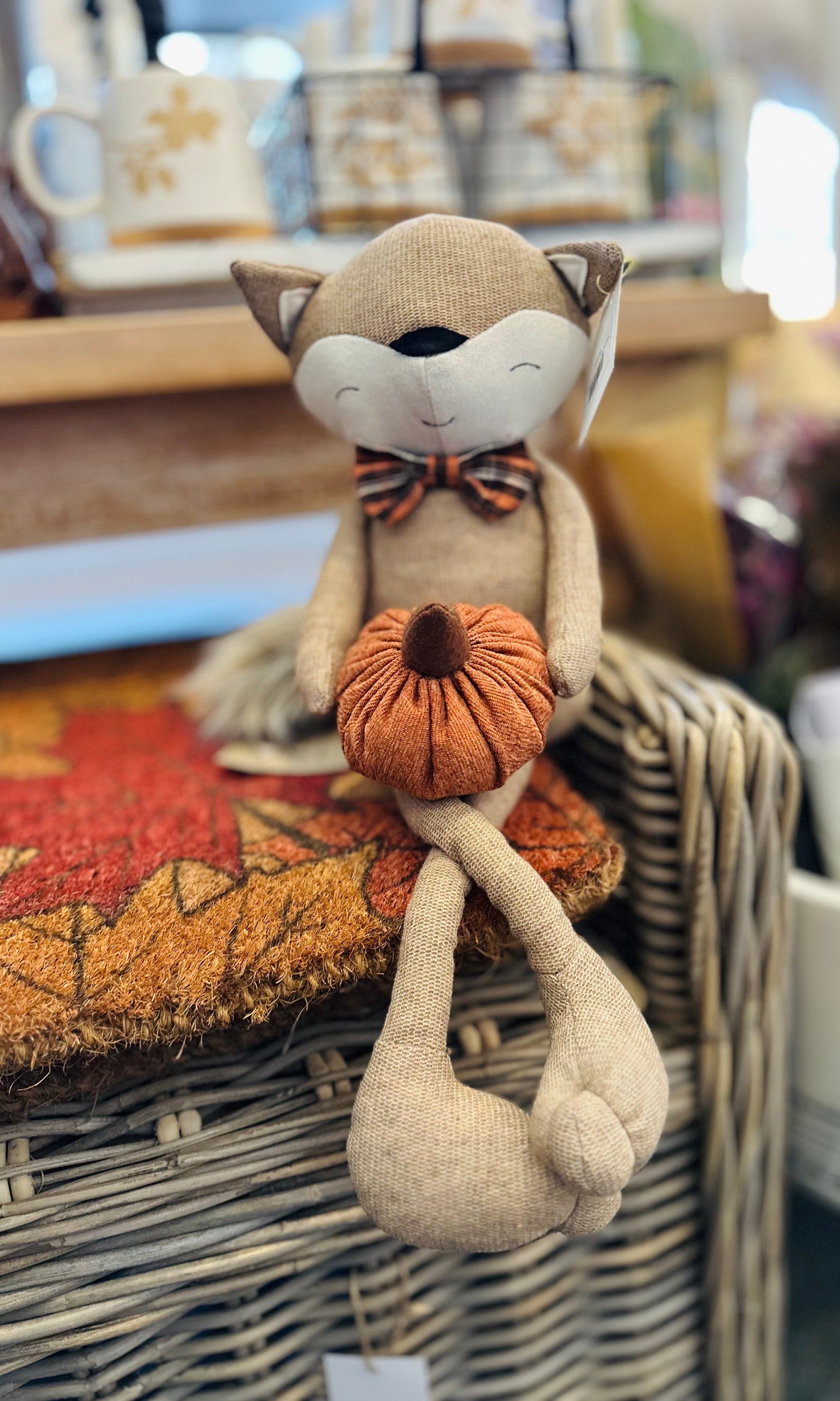 Plush Fox with Bow Tie holding Pumpkin