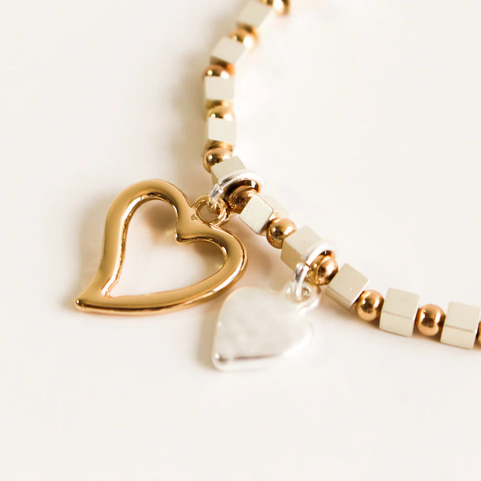 Double Heart Charm Gold Bracelet