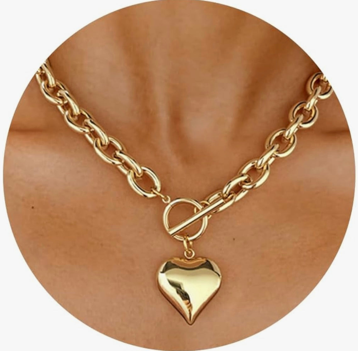 Puffy Heart Chain Choker Necklace - Gold