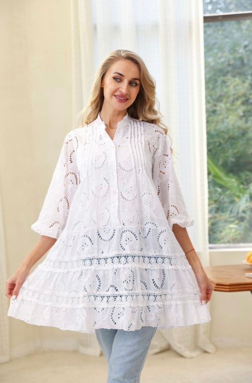 Embroidered White Top One Size