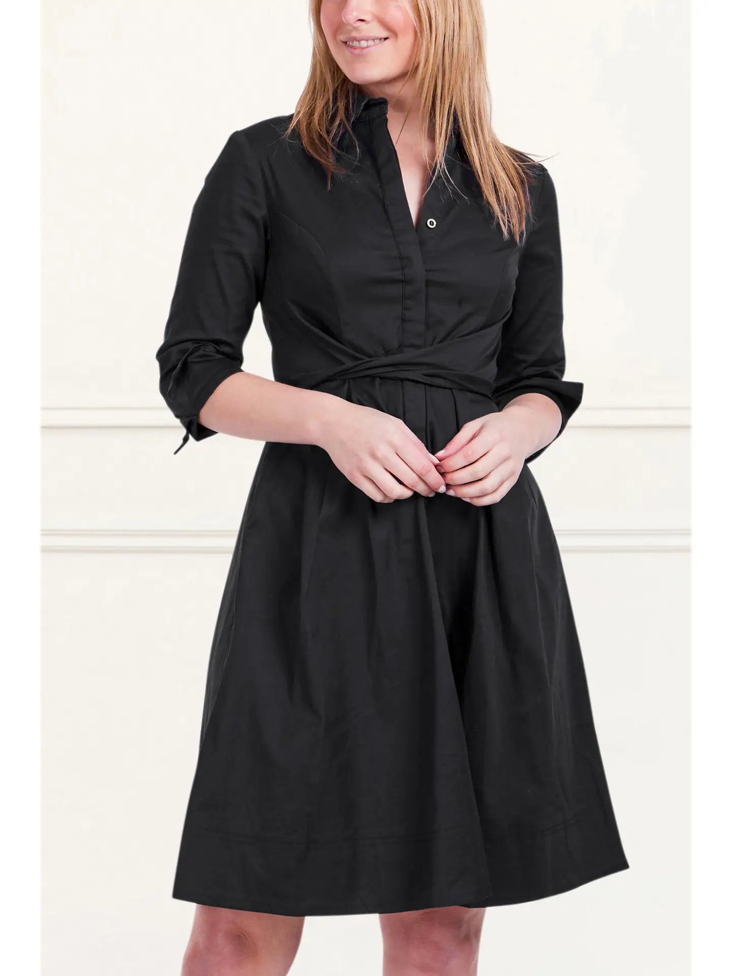 Tessa Shirt Dress 3/4 Sleeve/Black