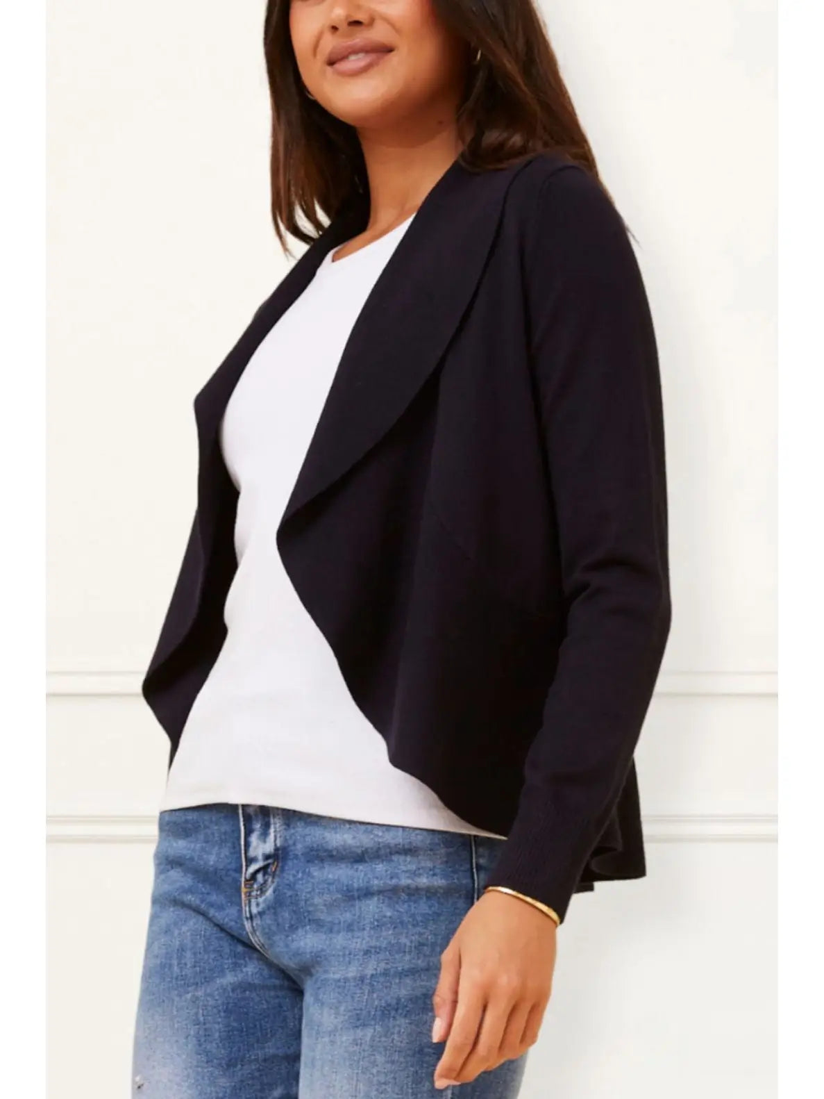 Alessia Open-Front Black Cardigan