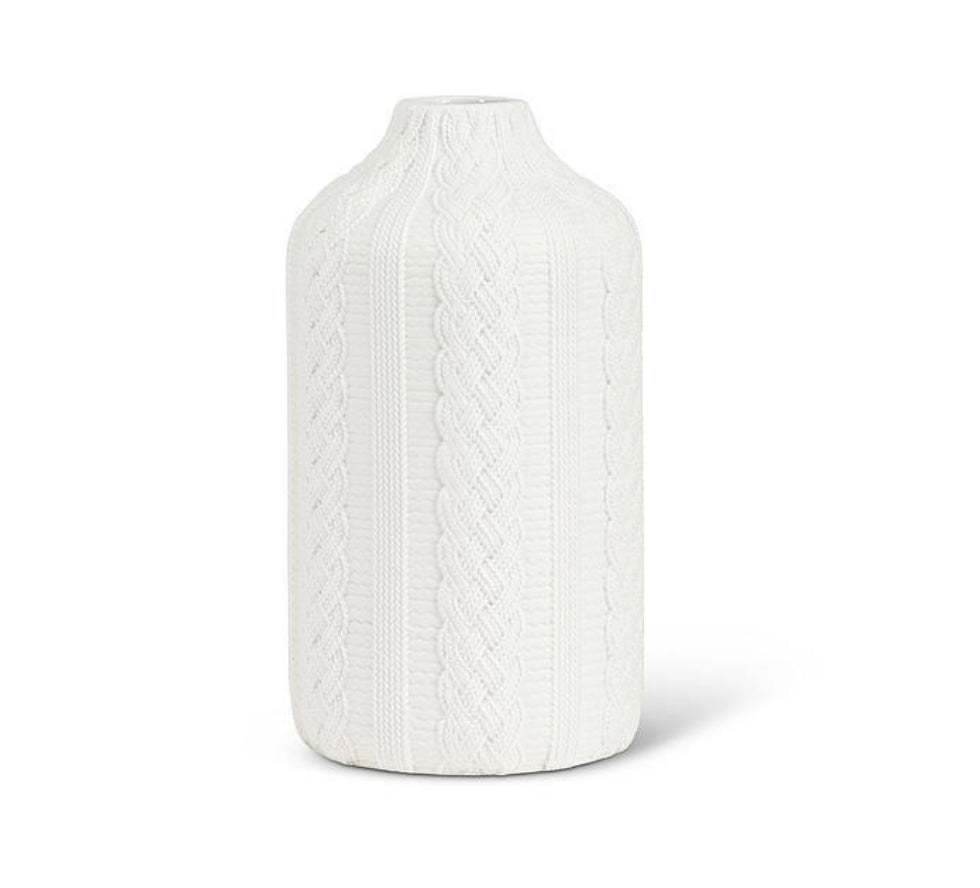 Knit & Cabled Slim Vase - Matte White