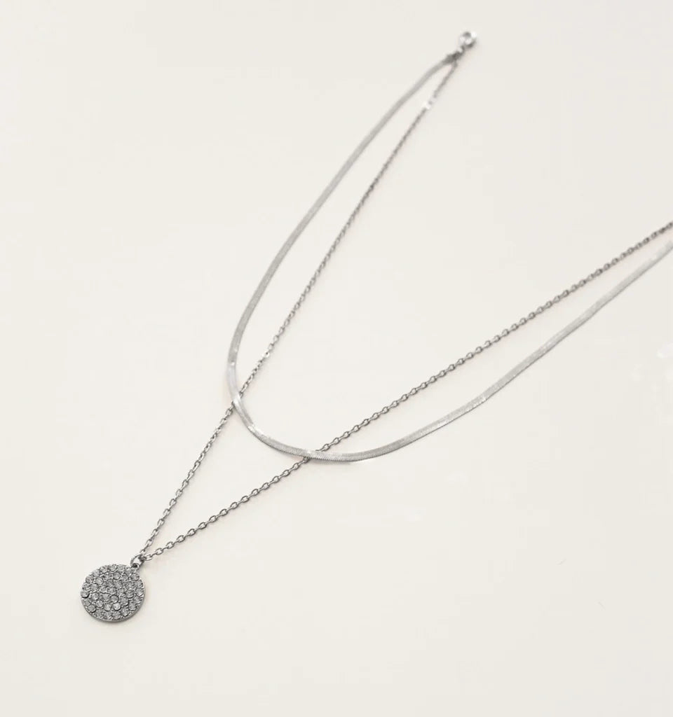 Short Necklace Double Chain w/Circles - Silver