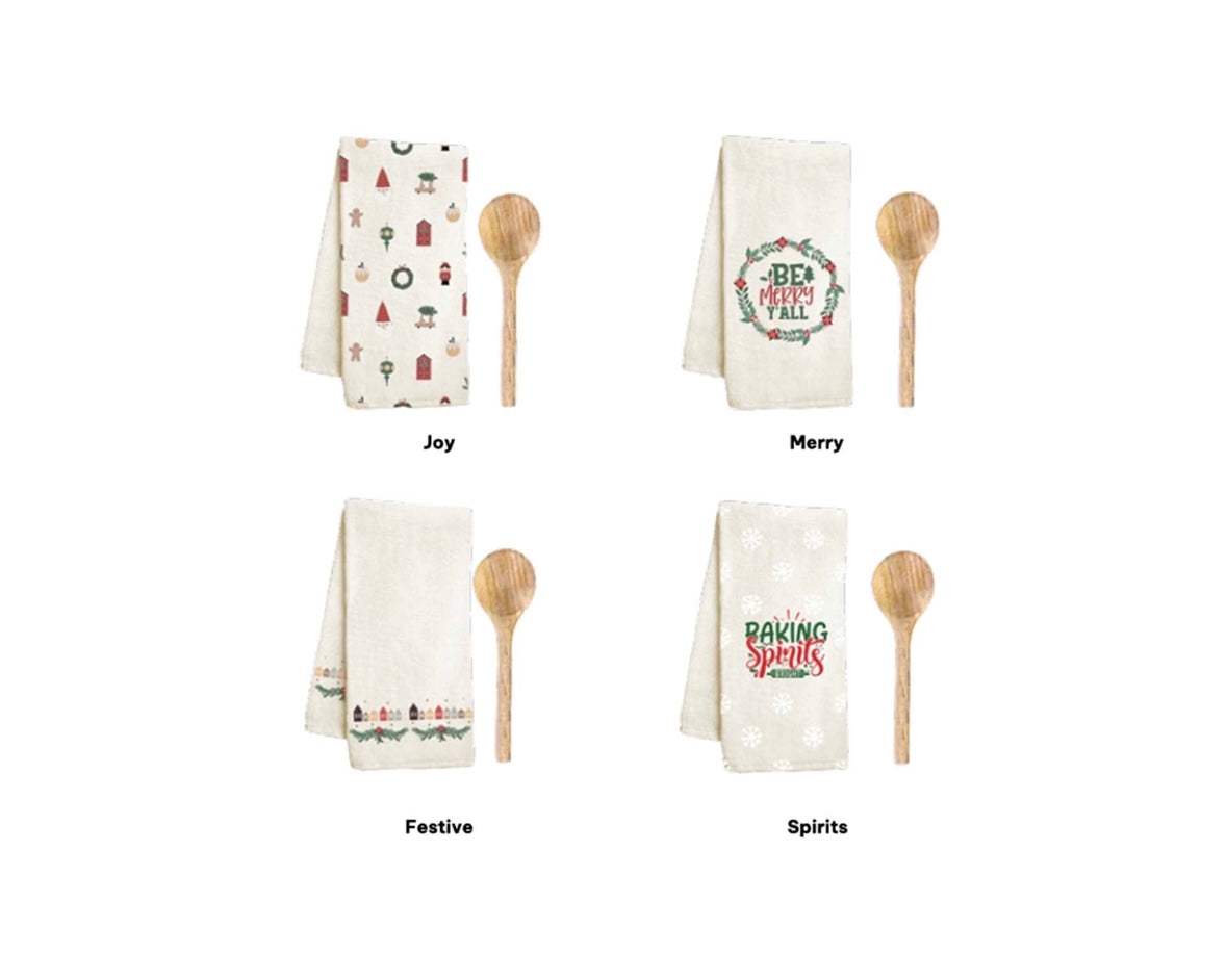 Holiday Tea Towel & Wooden Spoon