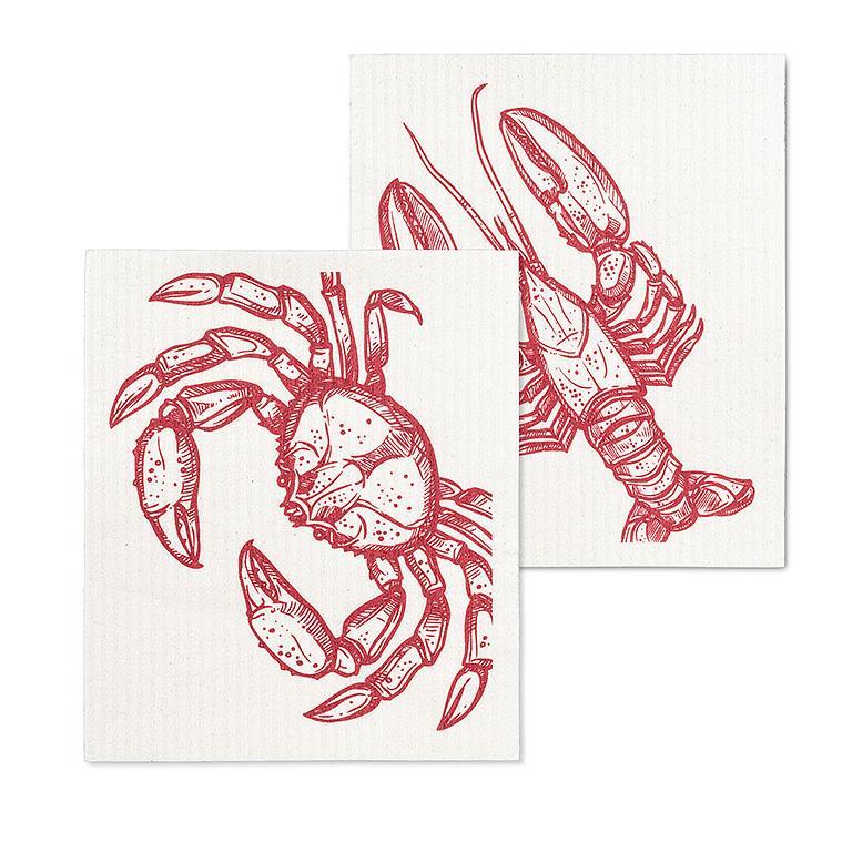 Lobster & Crab Dishcloths Set/2