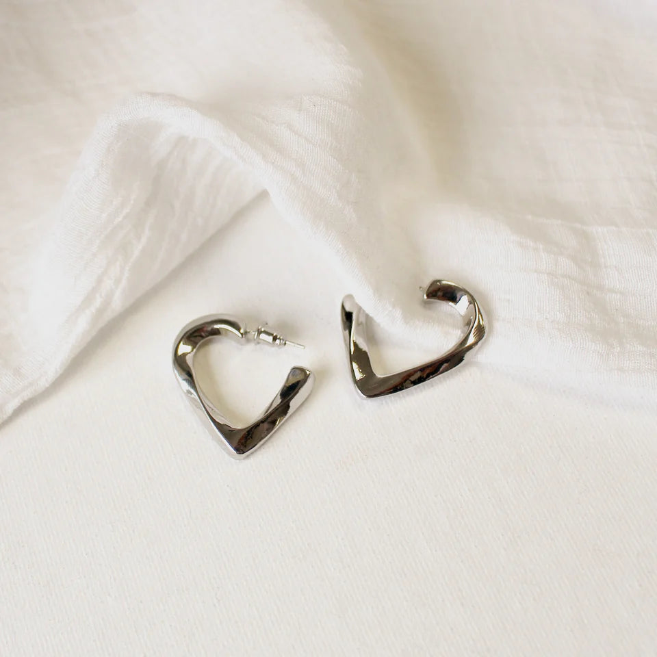 Hoop Earrings Heart Design Silver