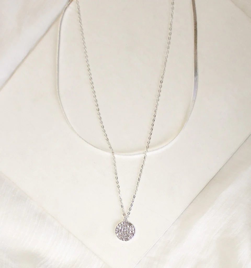 Short Necklace Double Chain w/Circles - Silver