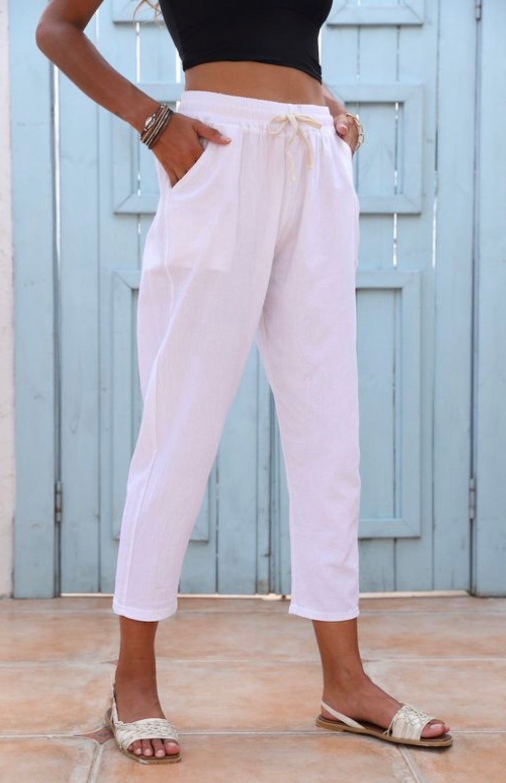 Cropped Ankle Cotton Pants - One Size