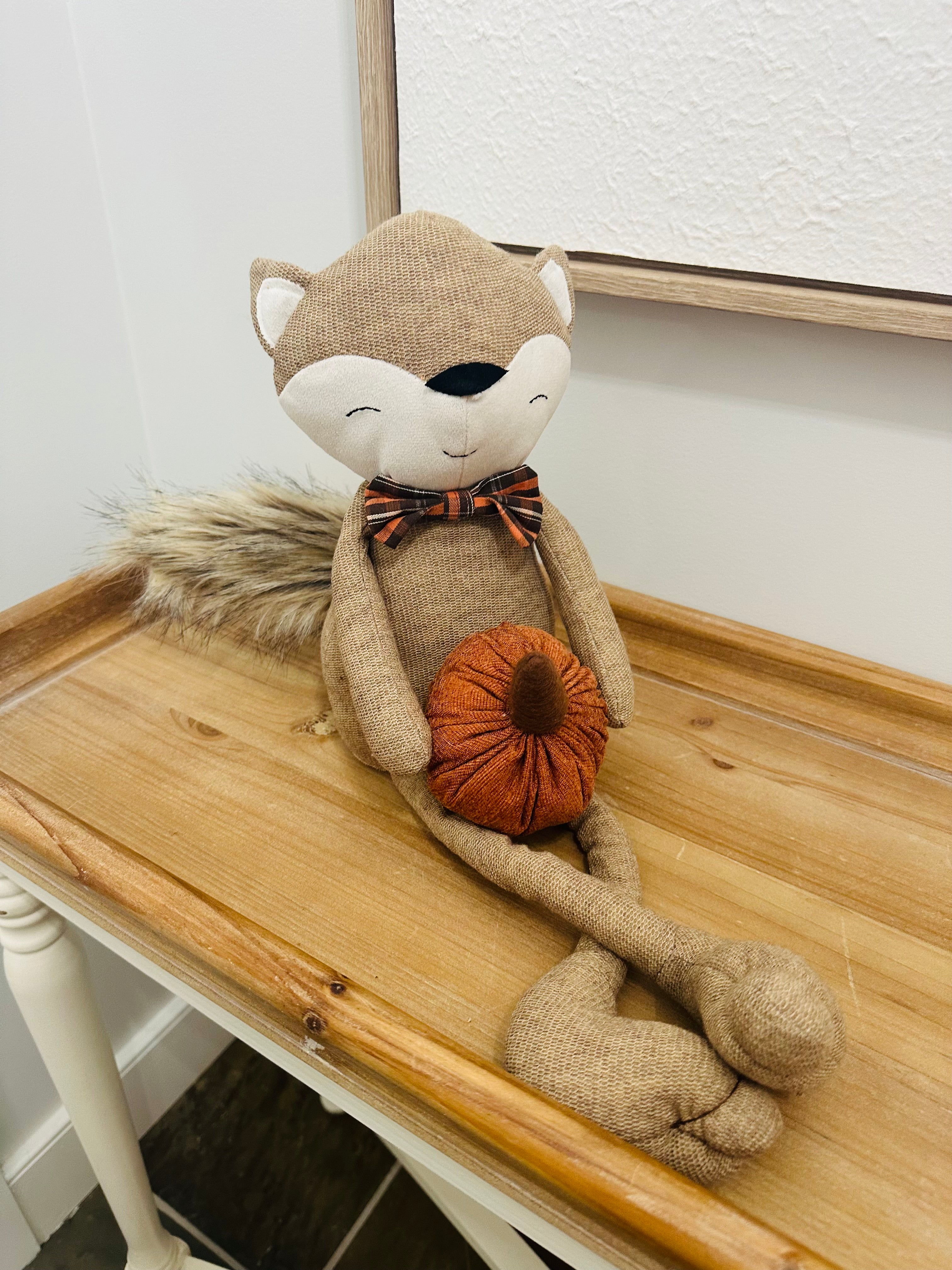 Plush Fox with Bow Tie holding Pumpkin