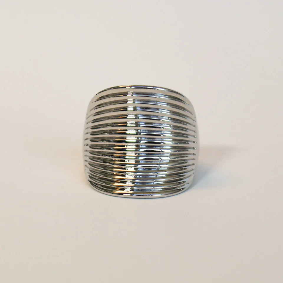 Ribbed Design Silver Stretch Ring