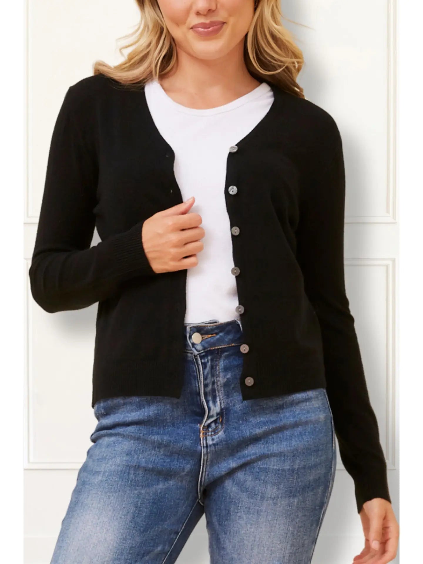 Collette Cardigan (Button) Black