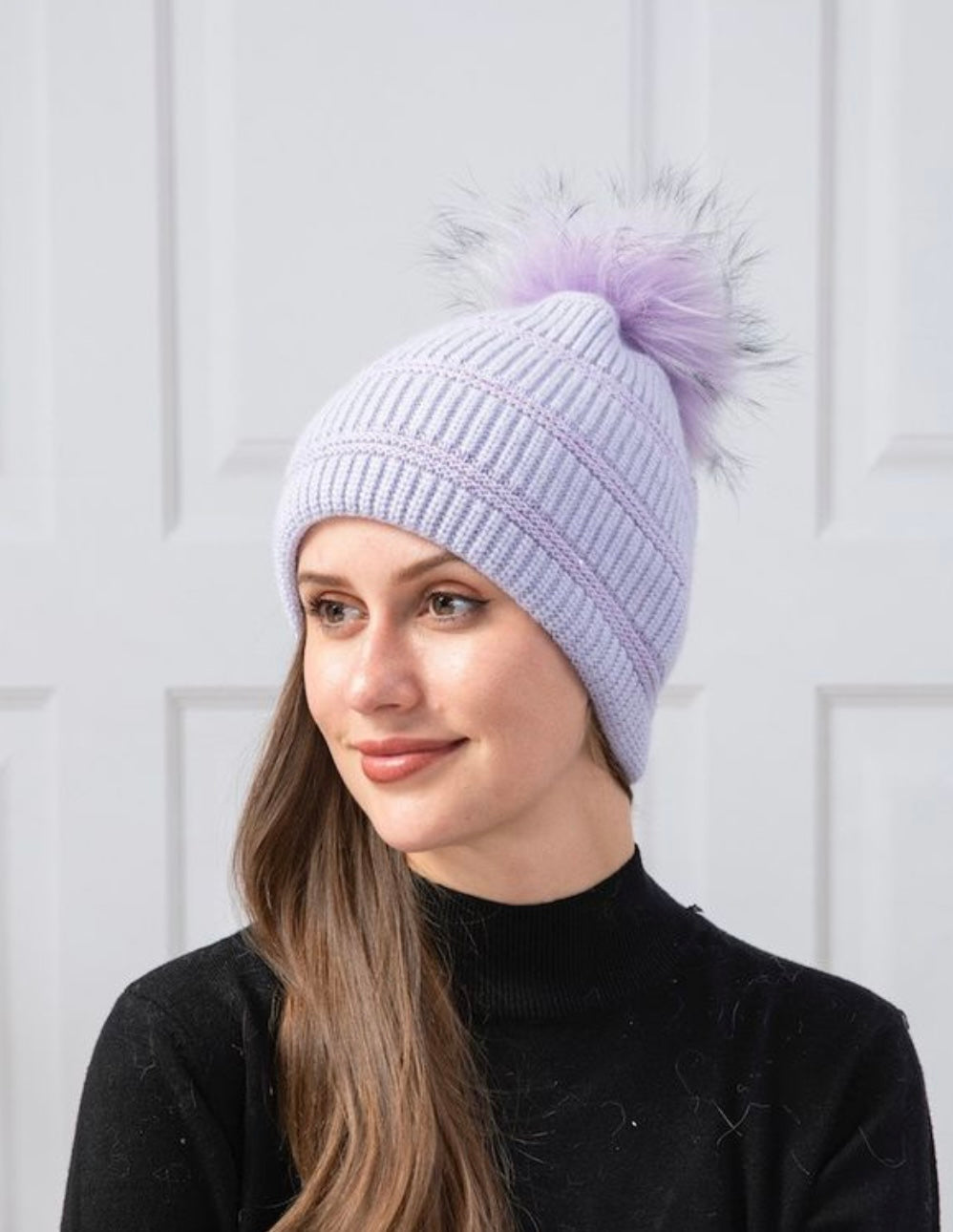 Lavender Stripe Pom Pom Hat