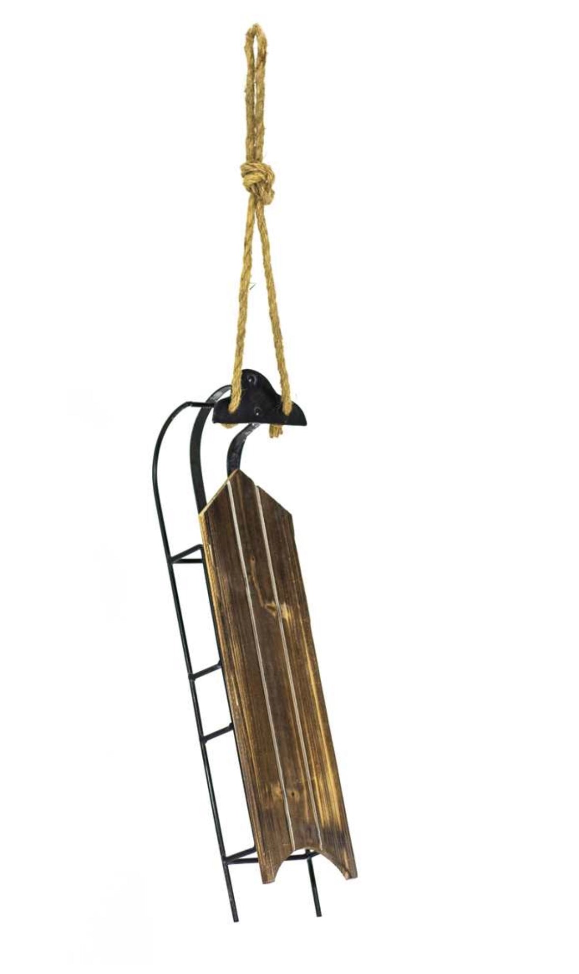 Wooden Brown Sled Decor w/Rope