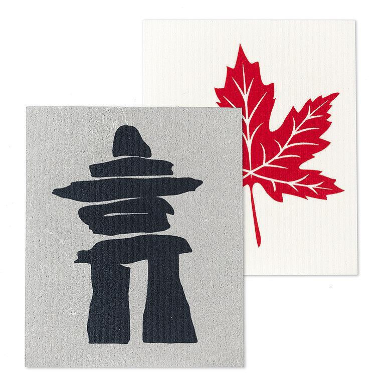 Inukshuk & Maple Leaf Dishcloths Set/2