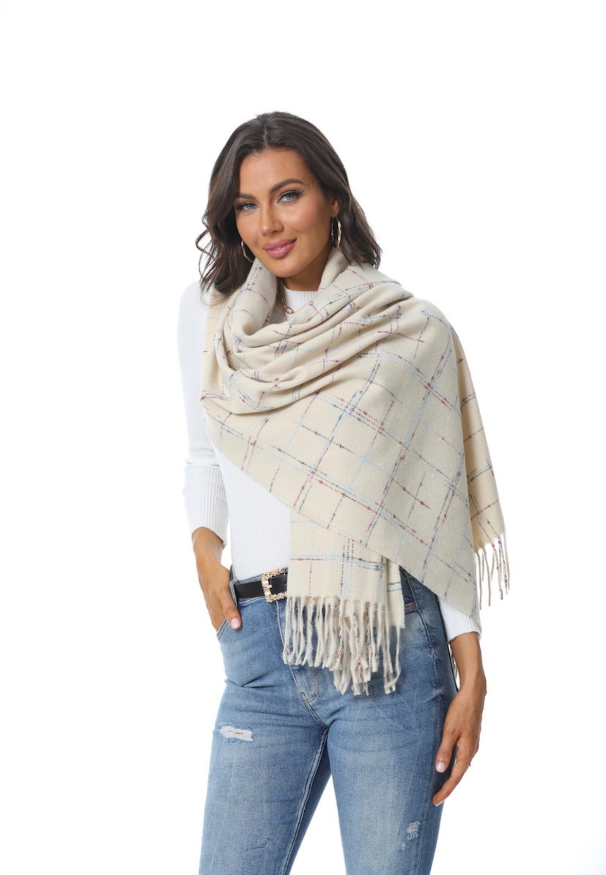 Creamy Plaid Scarf
