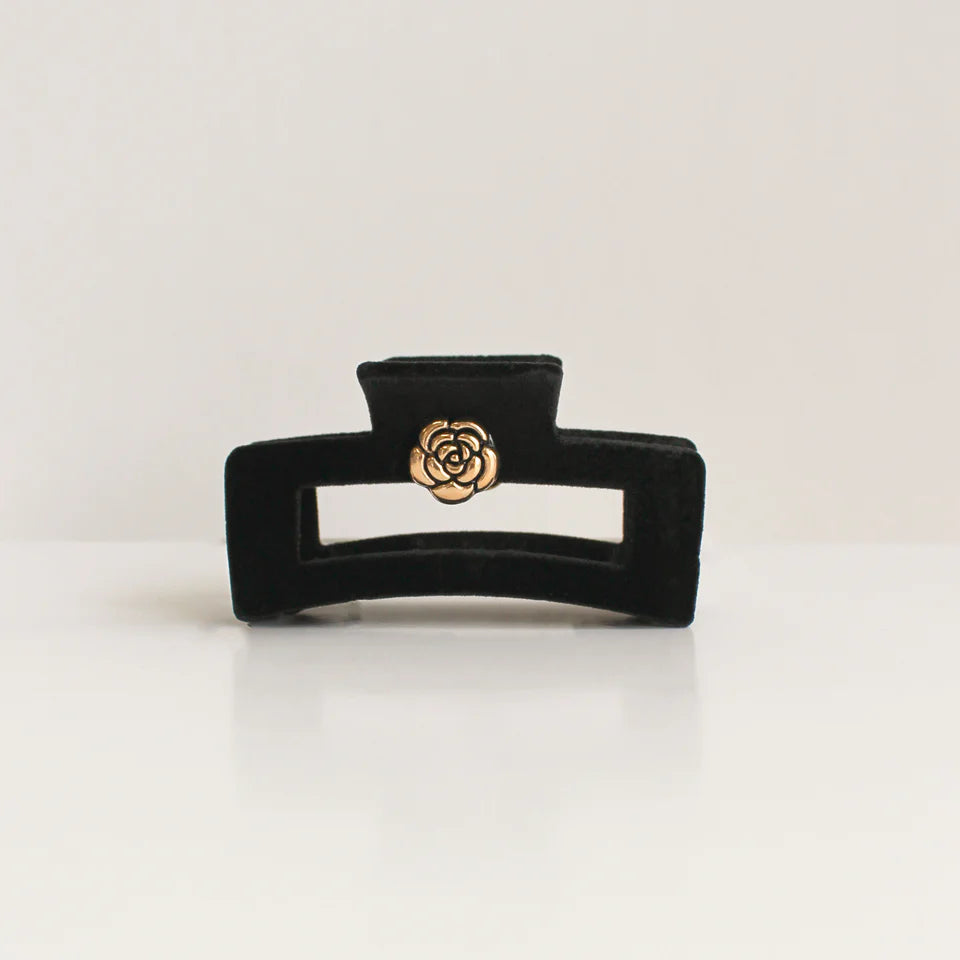 Black Velvet Hair Clip & Gold Flower